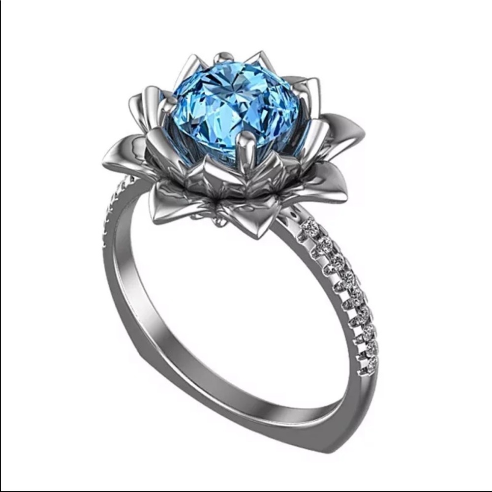 New 925 Silver Lotus Flower Sapphire Ring - Picture 2 of 6